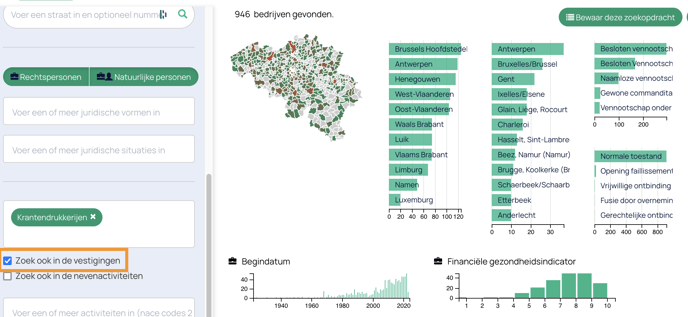 screenshot vestigingen geavanceerd zoeken